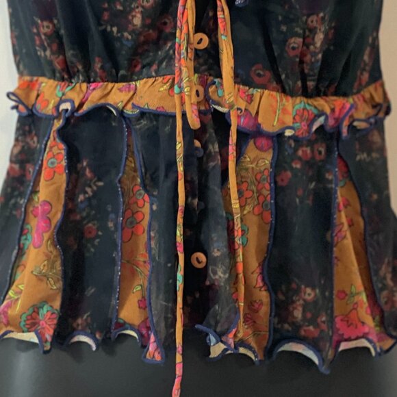 -Boho Mesh Ruffle Top – Burnt Saffron & Floral Noir | Festival Femme - Picture 11 of 14